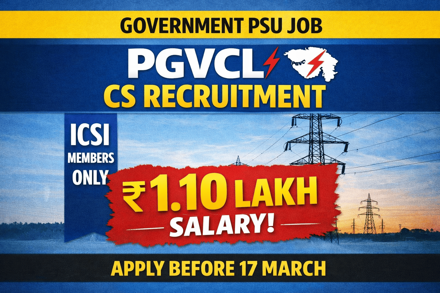 PGVCL Company Secretary Recruitment 2026 | PSU CS Vacancy | Salary 1.10 Lakh Govt Job