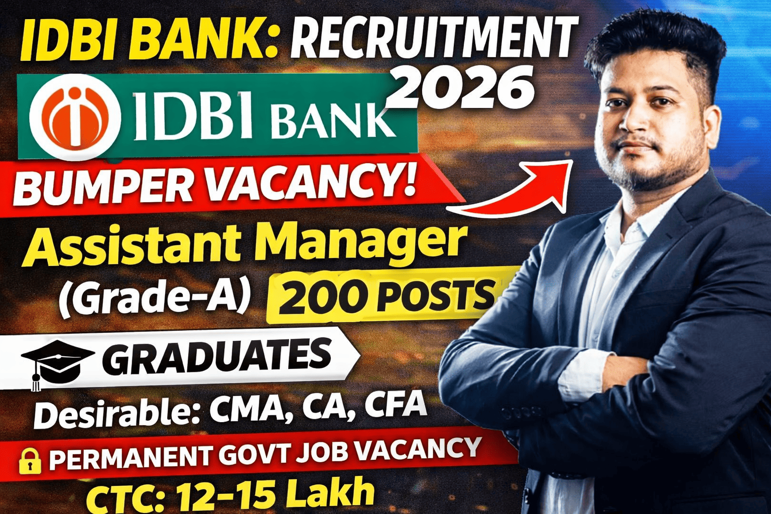 IDBI Bank Assistant Manager Recruitment 2026 – 200 Vacancies, Salary ₹15 Lakh, Apply Online
