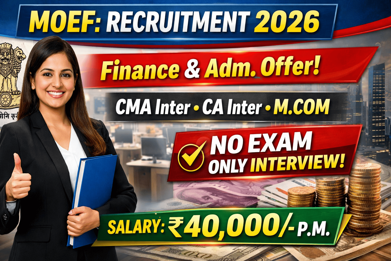 Finance & Administrative Officer Recruitment 2026 | ₹40,000 Salary | CA Inter / CMA Inter / M.Com Jobs | Interview Only