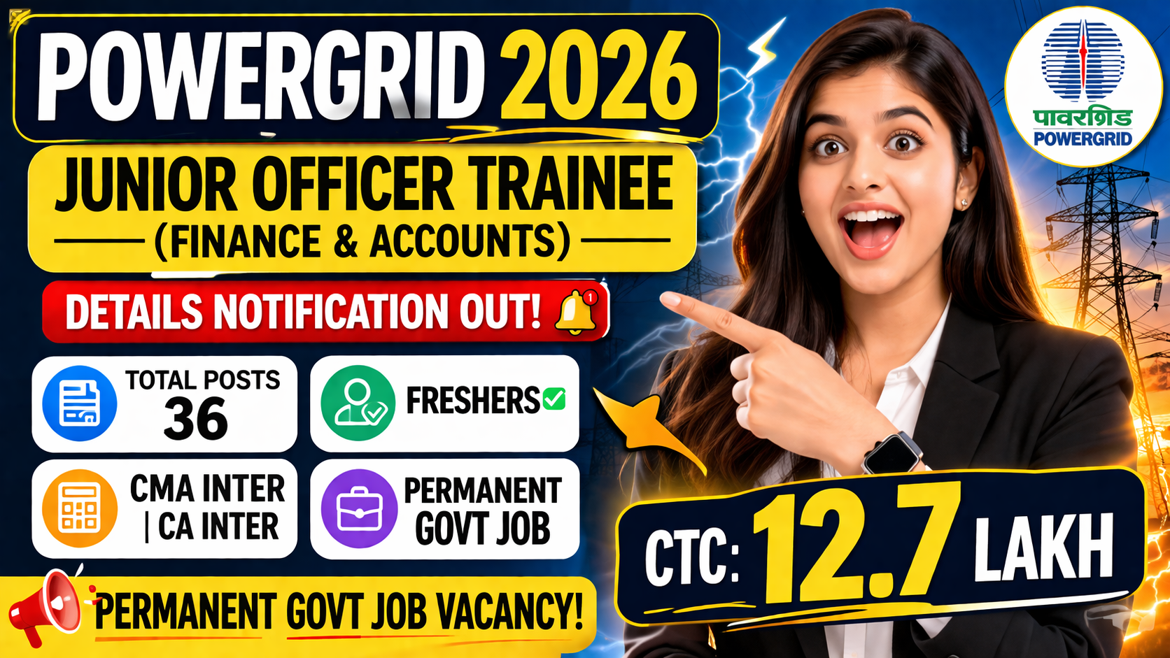 Powergrid JOT Finance & Accounts 2026: Eligibility, Salary ₹12.7 LPA, Exam Pattern & Full Details