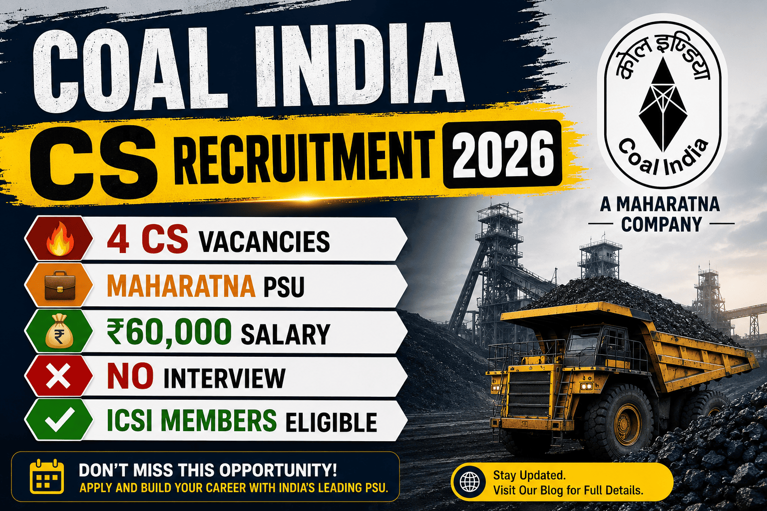 Coal India CS Vacancy 2026: Apply Online for Management Trainee Company Secretary Post