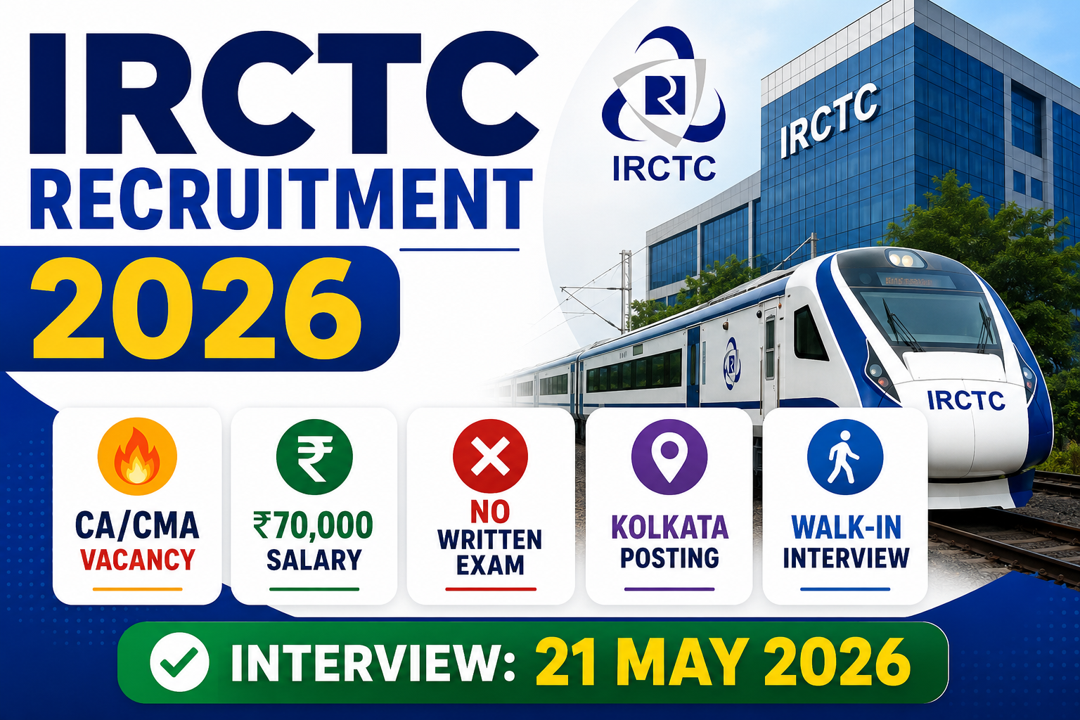 IRCTC Recruitment 2026 for CA/CMA | ₹70,000 Salary | Walk-in Interview in Kolkata