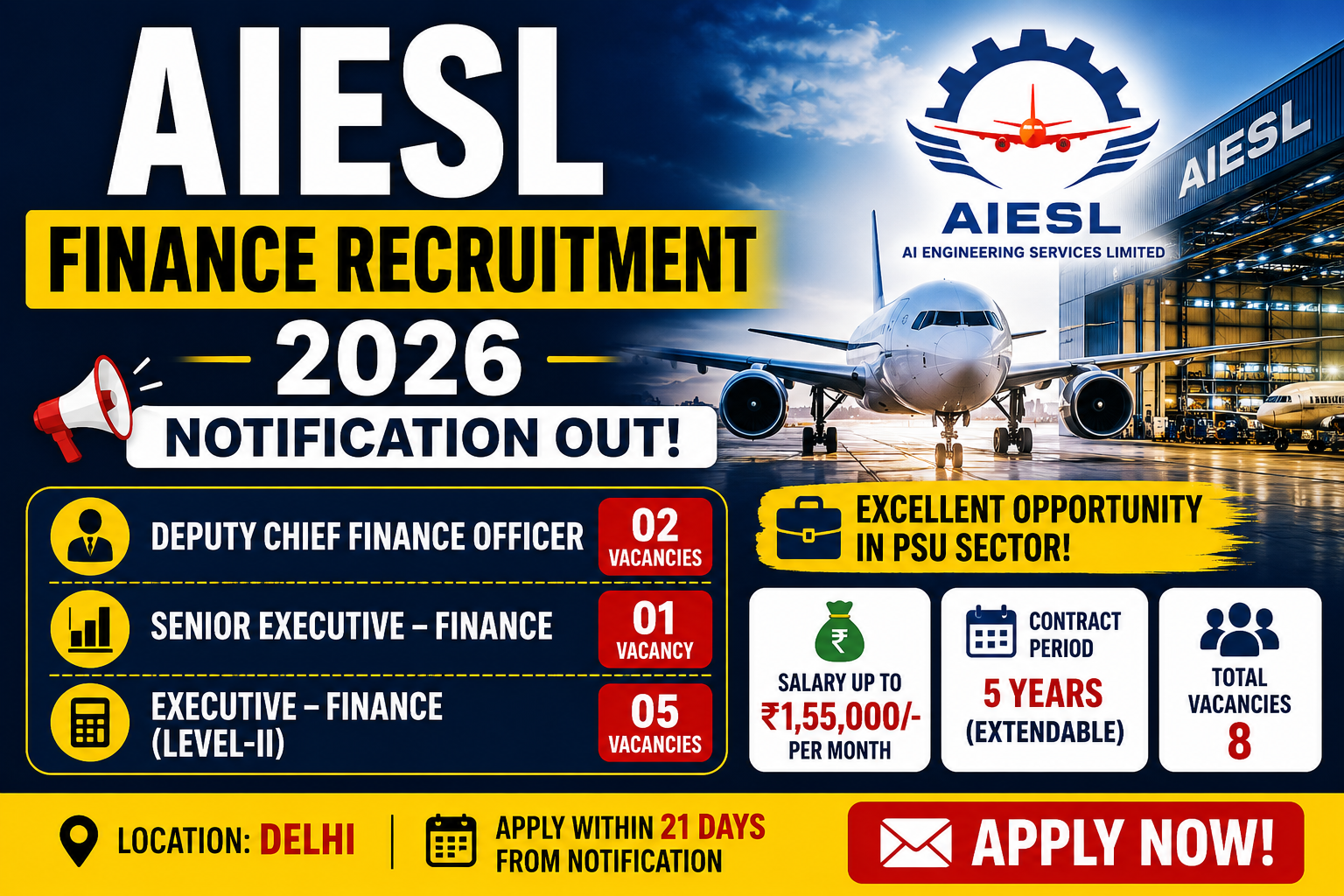 AIESL Finance Recruitment 2026 Notification Out for Dy CFO, Senior Executive & Executive Finance Posts