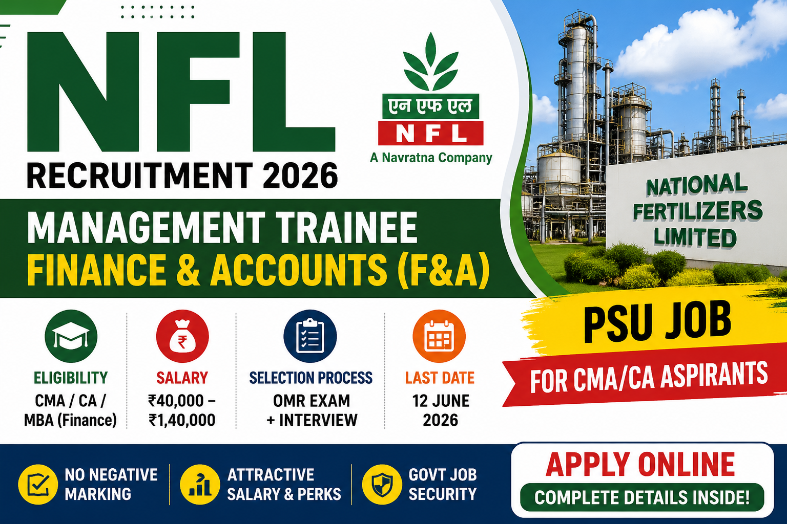 NFL Management Trainee Finance Recruitment 2026: Eligibility, Salary, Exam Pattern & Apply Online