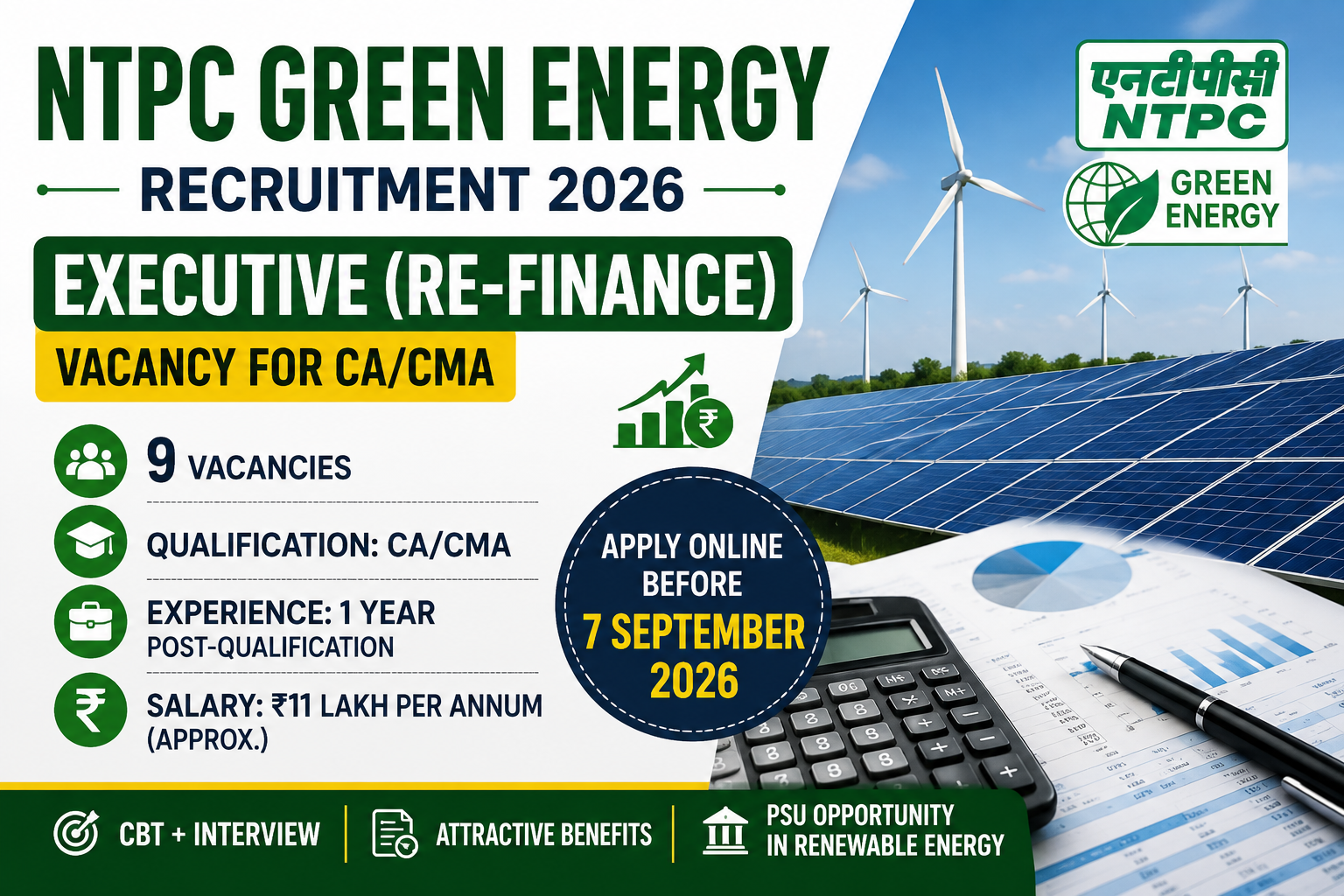 NTPC Green Energy Recruitment 2026: Executive Finance Vacancy for CA/CMA | Salary ₹11 Lakh
