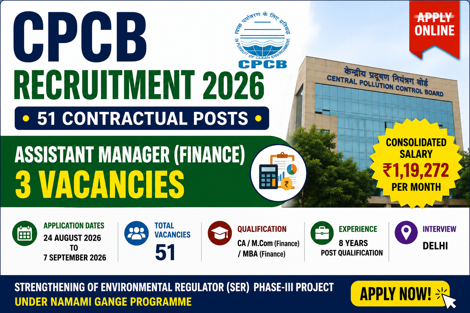 CPCB Recruitment 2026: Assistant Manager Finance Vacancy, Salary ₹1.19 Lakh, Eligibility & Apply Online
