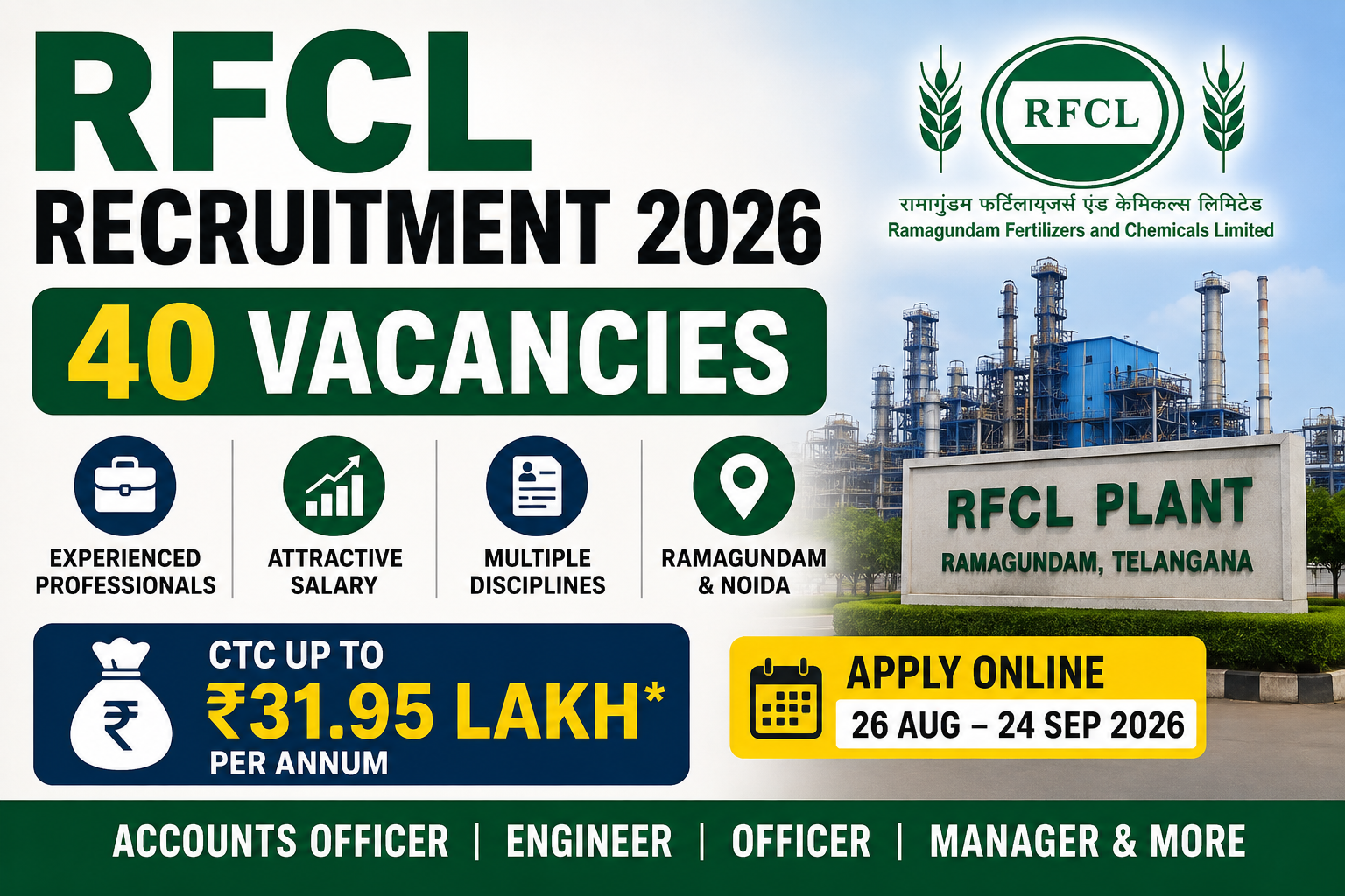 RFCL Recruitment 2026: 40 Vacancies, Accounts Officer, CA/CMA/MBA, Salary Up to ₹31.95 Lakh