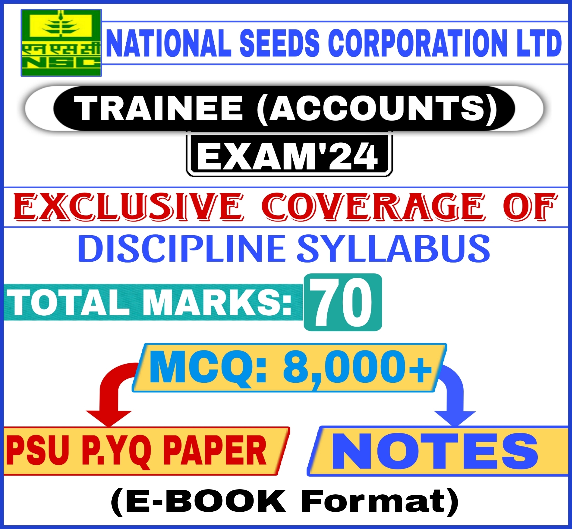 National seeds Corporation Ltd (NSCL) Trainee (Accounts) MCQ, Notes, PSU Previous year question paper Exam 2024 Course