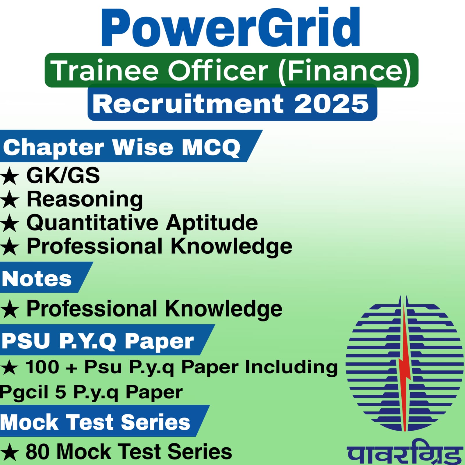 Powergrid (PGCIL) Officer Trainee Finance – Video Lectures, MCQs, Notes, Mock Tests & Previous Year Papers