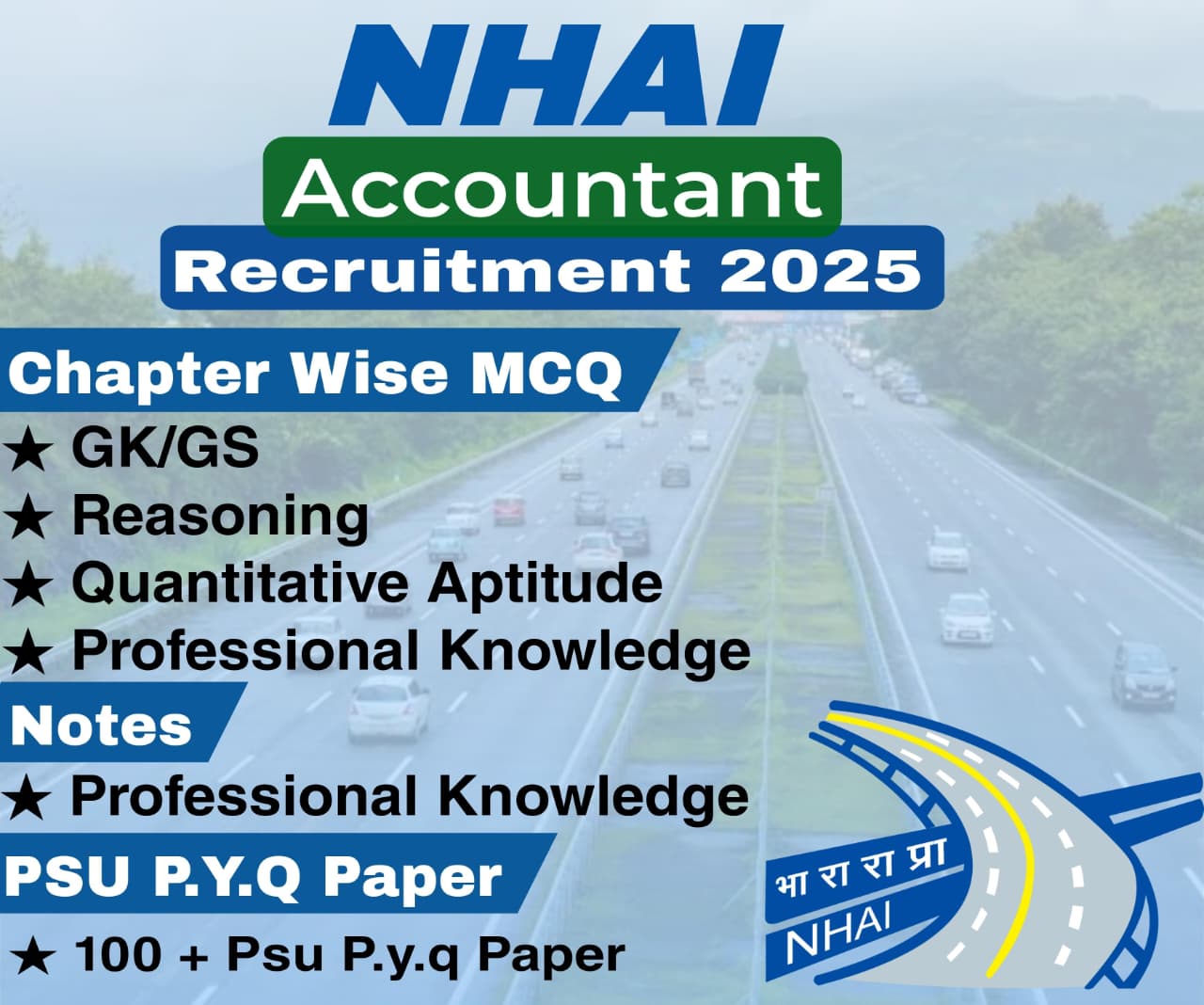 NHAI Accountant Chapter Wise MCQ, Notes & PSU Previous Year Question Paper (e-book) 2025