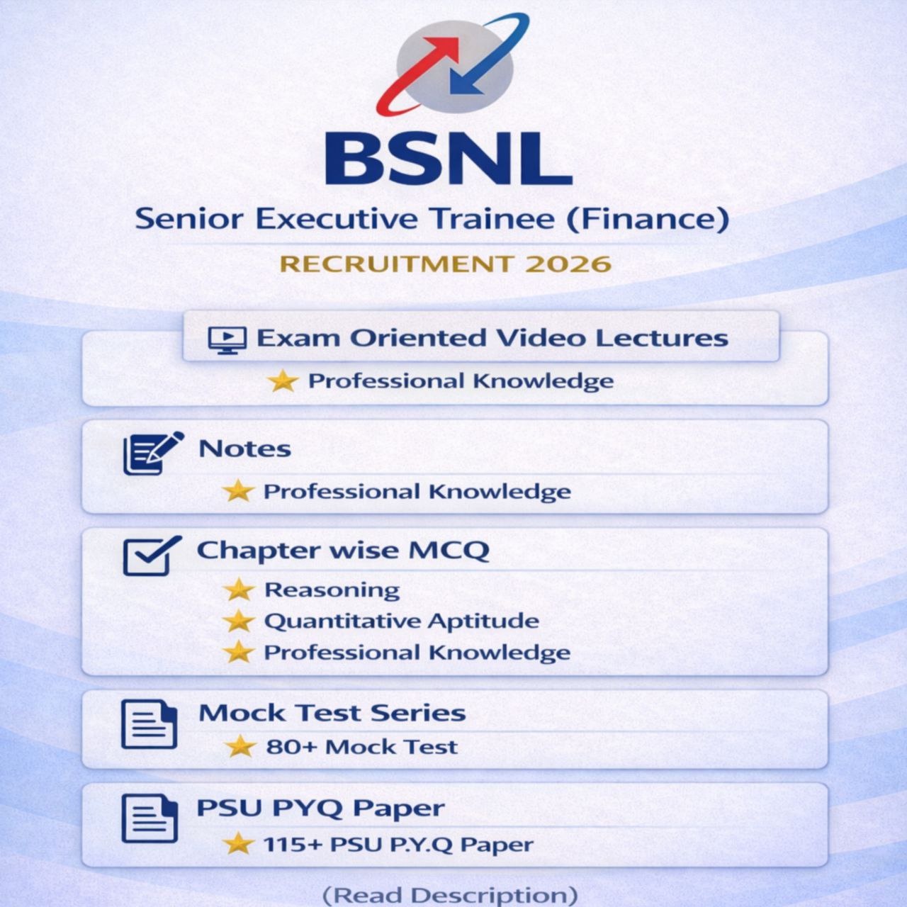BSNL Senior Executive Trainee Finance Recruitment 2026 Video Lectures, MCQs, Notes, Mock Tests & Previous Year Question Papers (e-book) 2026