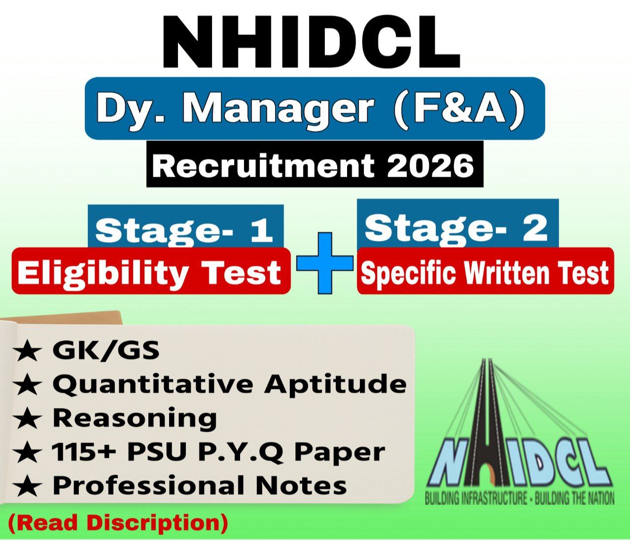 NHIDCL Deputy Manager Finance & Accounts Course 2026 | Stage-1 + Stage-2 Course (Aptitude, Reasoning, GA, Notes)