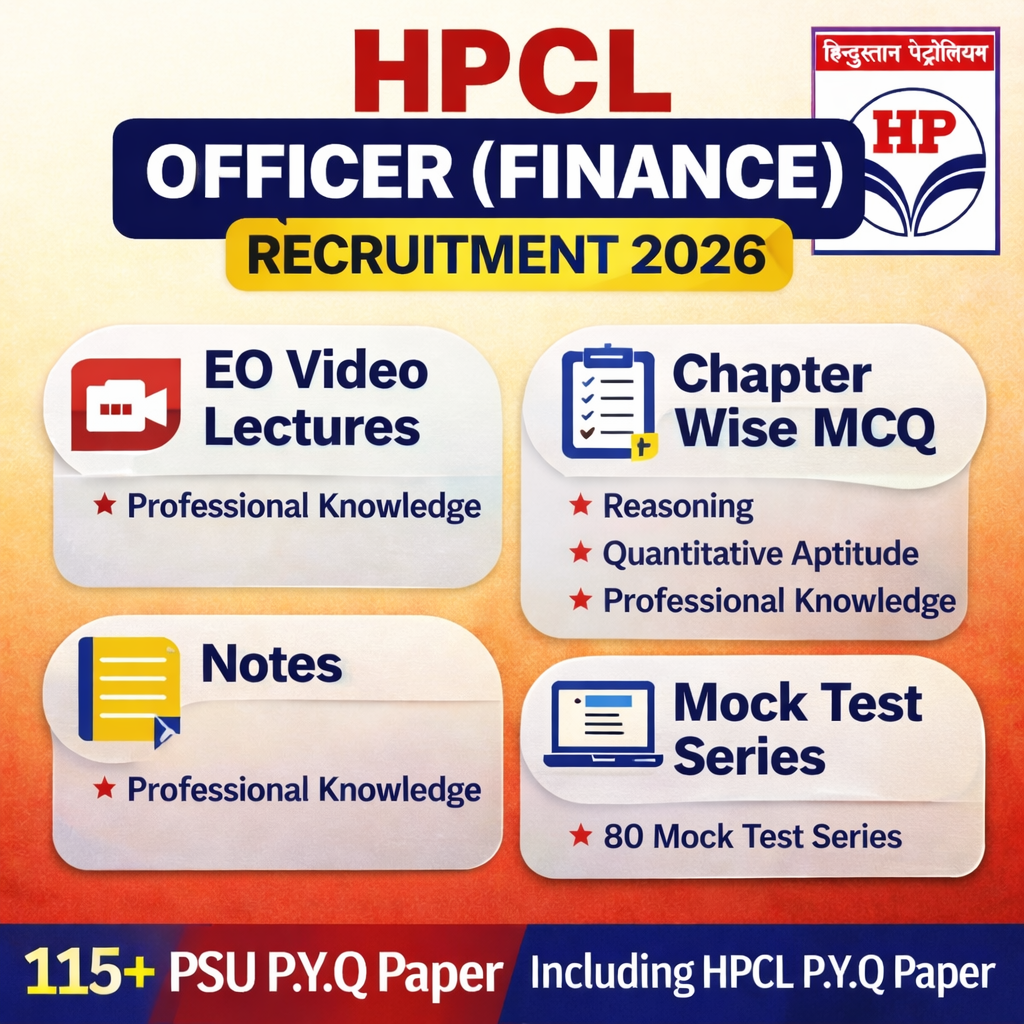 HPCL Officer Finance Video Lectures, Chapter Wise MCQ, Notes, Mock Test & PSU Finance Previous Year Question Paper Exam 2026