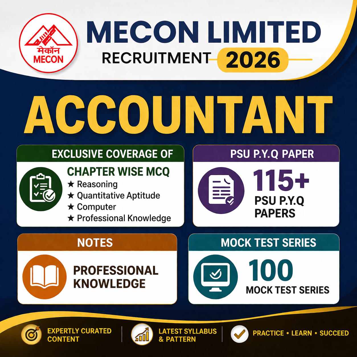 MECON Accountant Chapter Wise MCQ, Notes, Mock Test & PSU Previous Year Question Paper (e-book) 2026