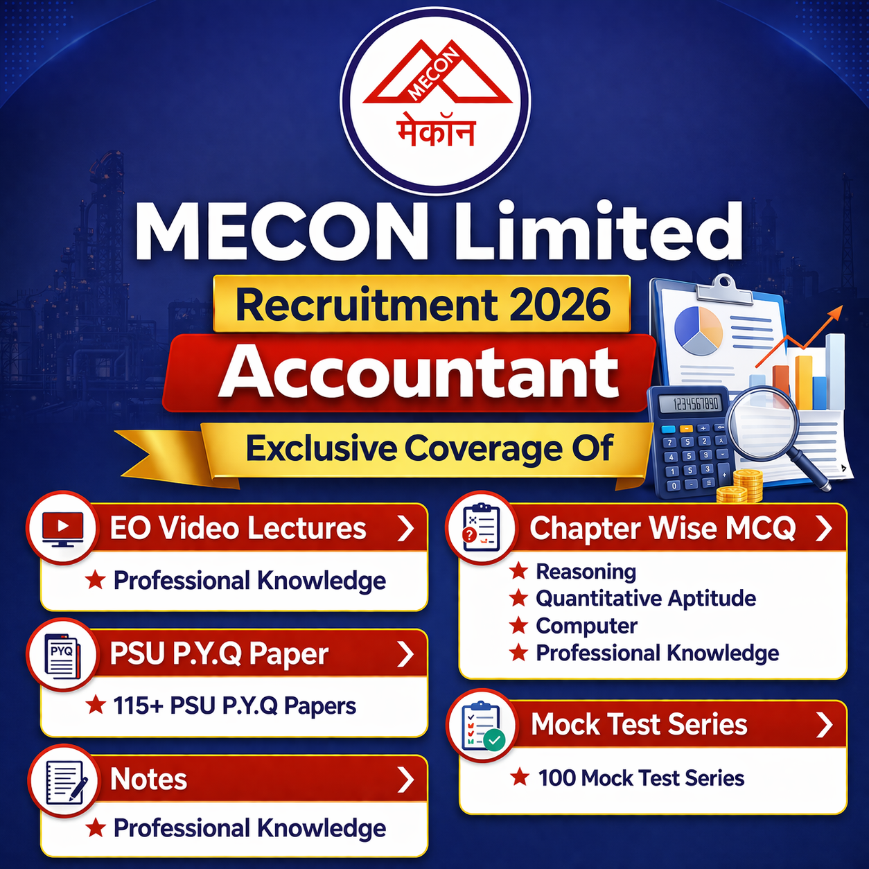 MECON Accountant Exam 2026 – Video Lectures, MCQs, Notes, Mock Tests & Previous Year Question Papers