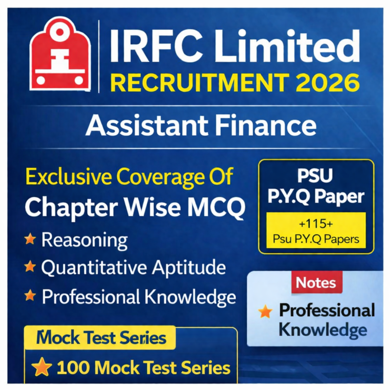 IRFC Assistant Finance Chapter Wise MCQ, Notes, Mock Test & PSU Previous Year Question Paper (e-book) 2026