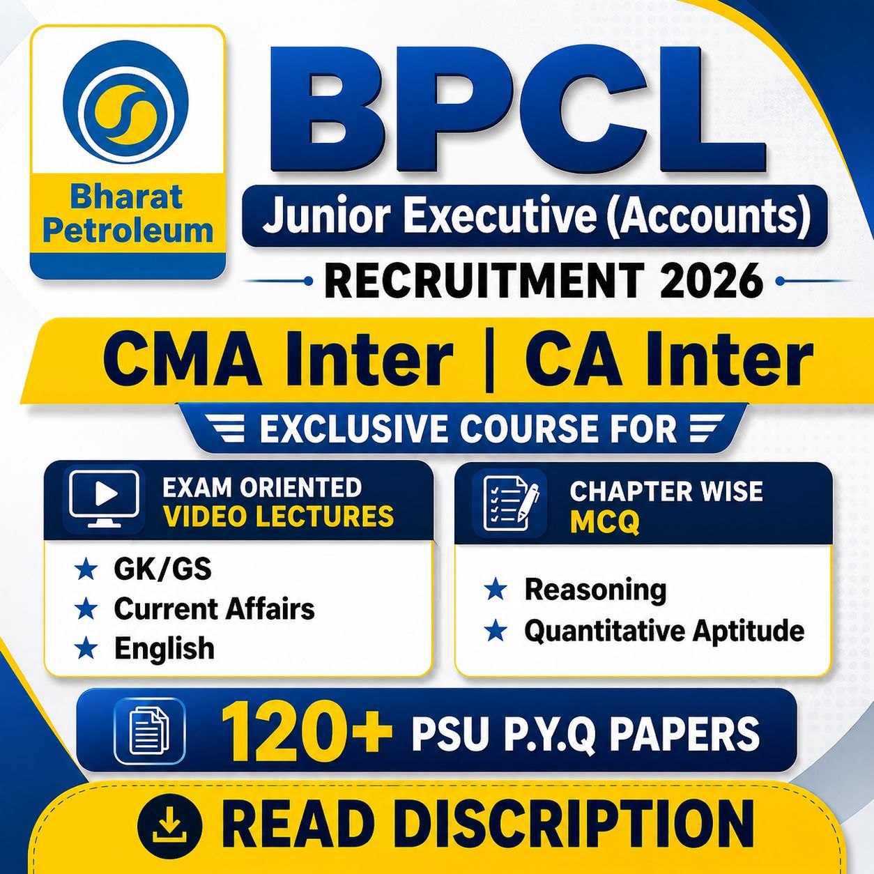 BPCL Junior Executive Accounts Exam 2026 – Video Lectures, MCQ, Notes & Previous Year Question Papers