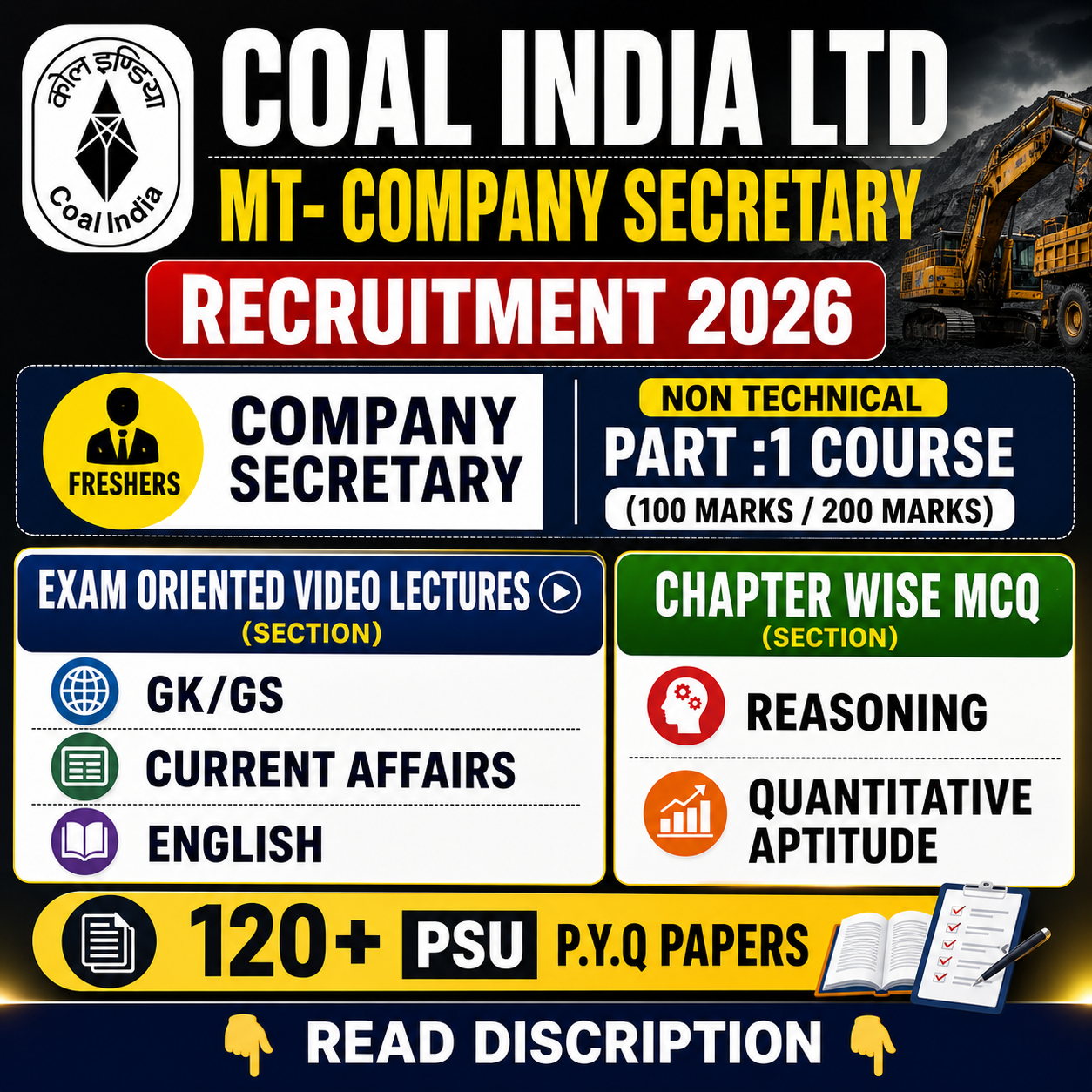 Coal India MT Company Secretary Exam 2026 – Video Lectures, MCQ, Notes & Previous Year Question Papers