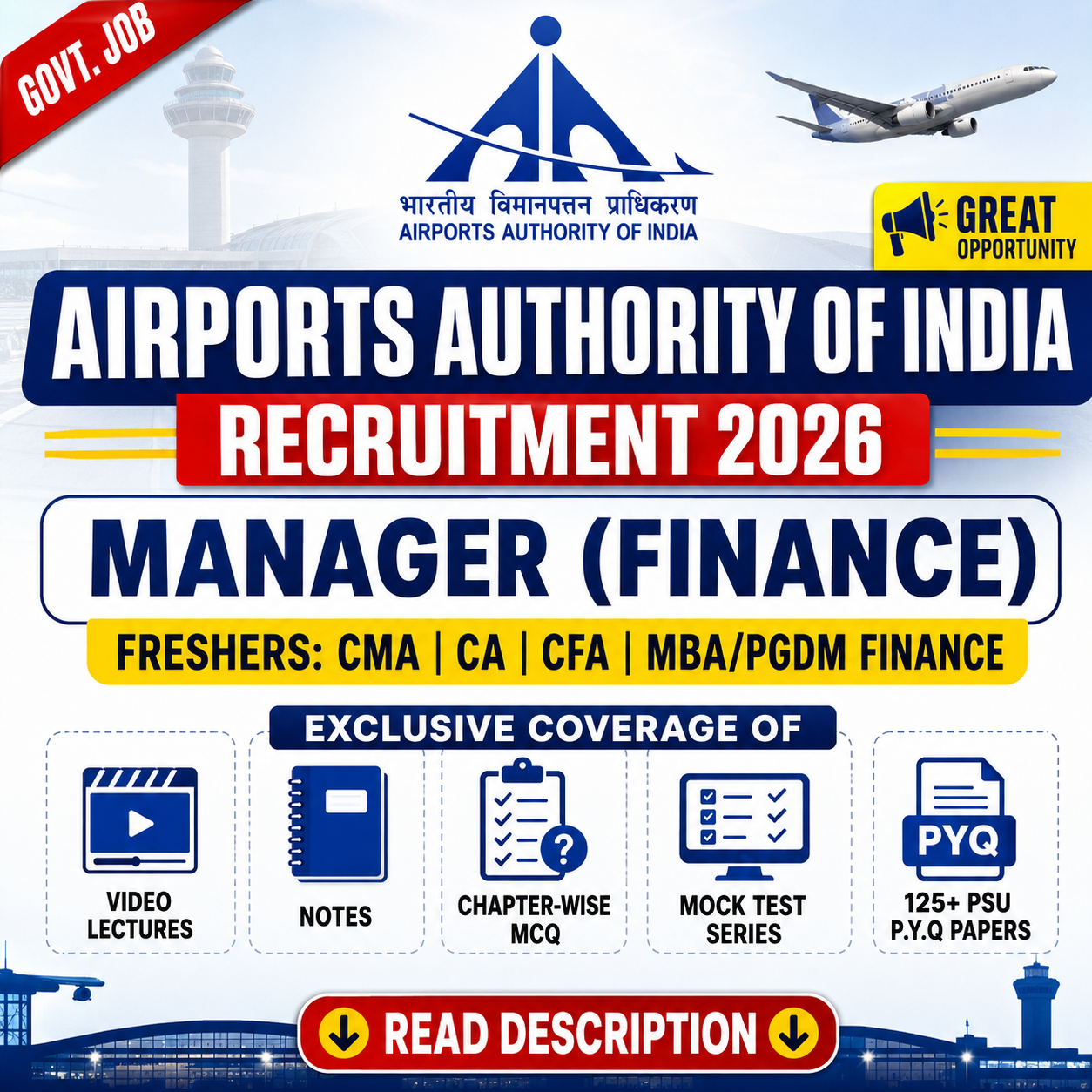 AAI Manager Finance Video, Chapter Wise MCQ, Notes, Mock Test & PSU Previous Year Question Paper (e-book) 2026