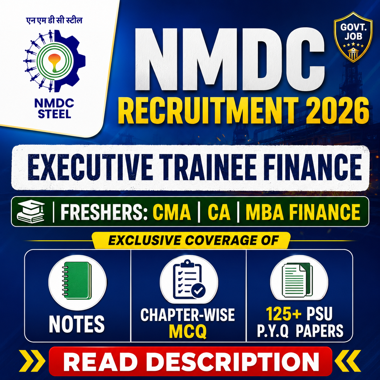 NMDC Steel Executive Trainee Finance Chapter Wise MCQ, Notes & PSU Previous Year Question Paper (e-book) 2026