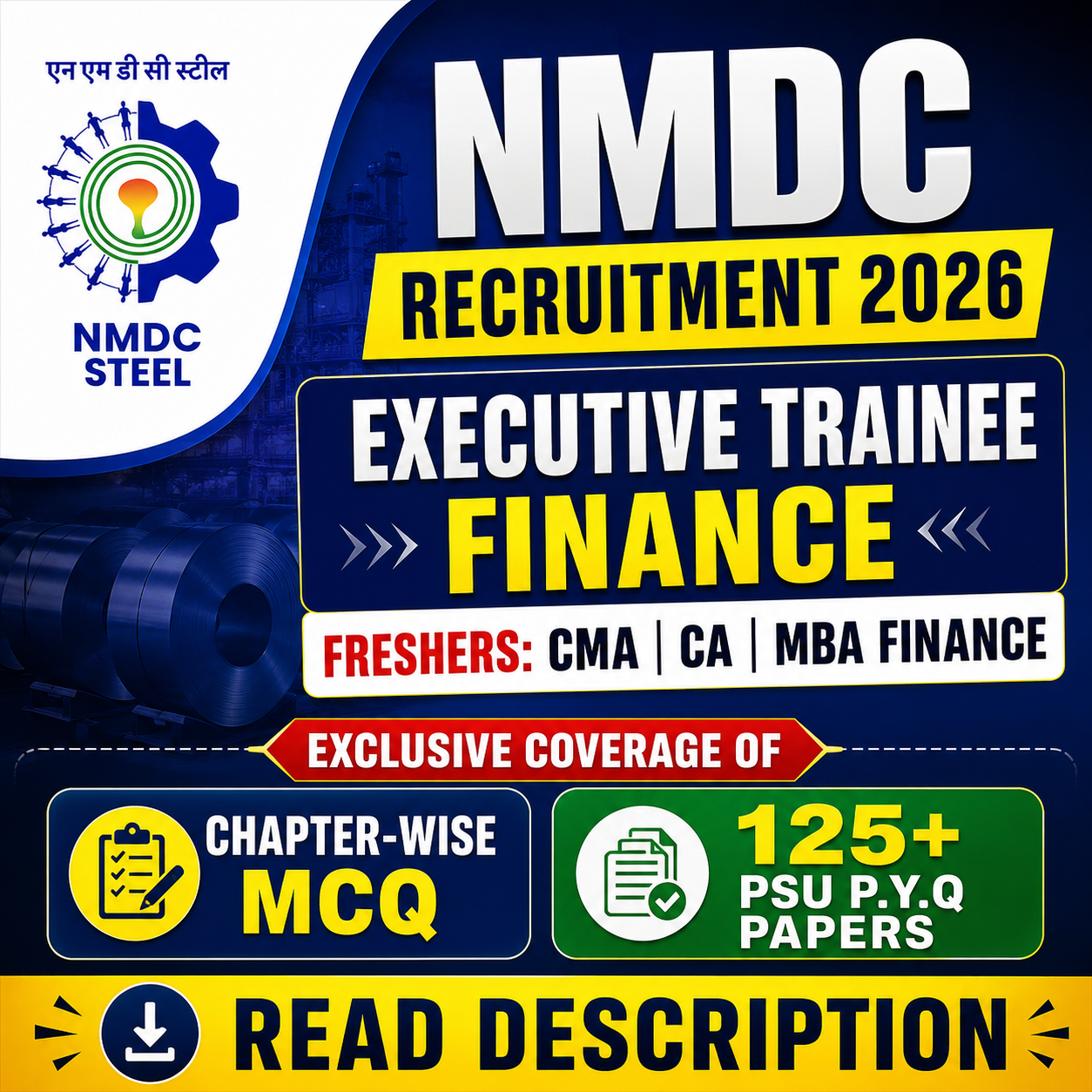NMDC Steel Executive Trainee Finance Chapter Wise MCQ & PSU Previous Year Question Paper (e-book) 2026