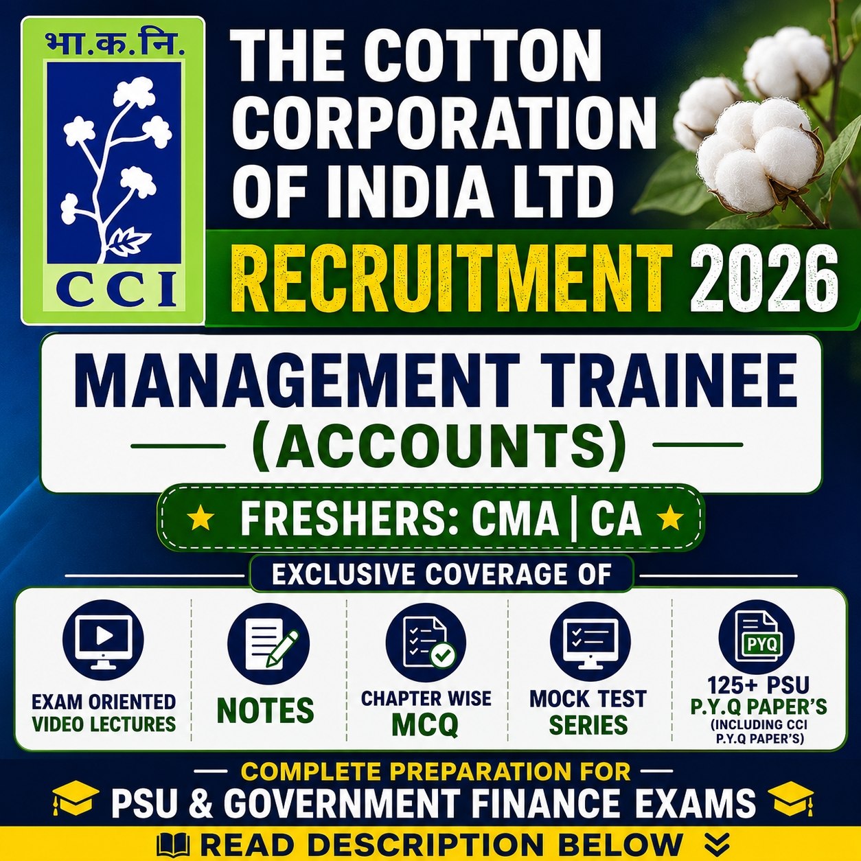 CCI Management Trainee Accounts Video Lectures, Chapter Wise MCQ, Notes, Mock Test & PSU Previous Year Question Paper (e-book) 2026