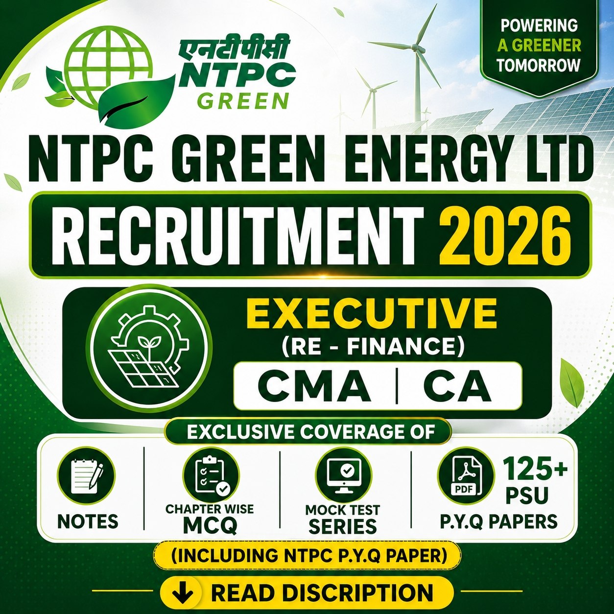 NTPC Green Executive RE - Finance Chapter Wise MCQ, Notes Mock Test & PSU Previous Year Question Paper (e-book) 2026