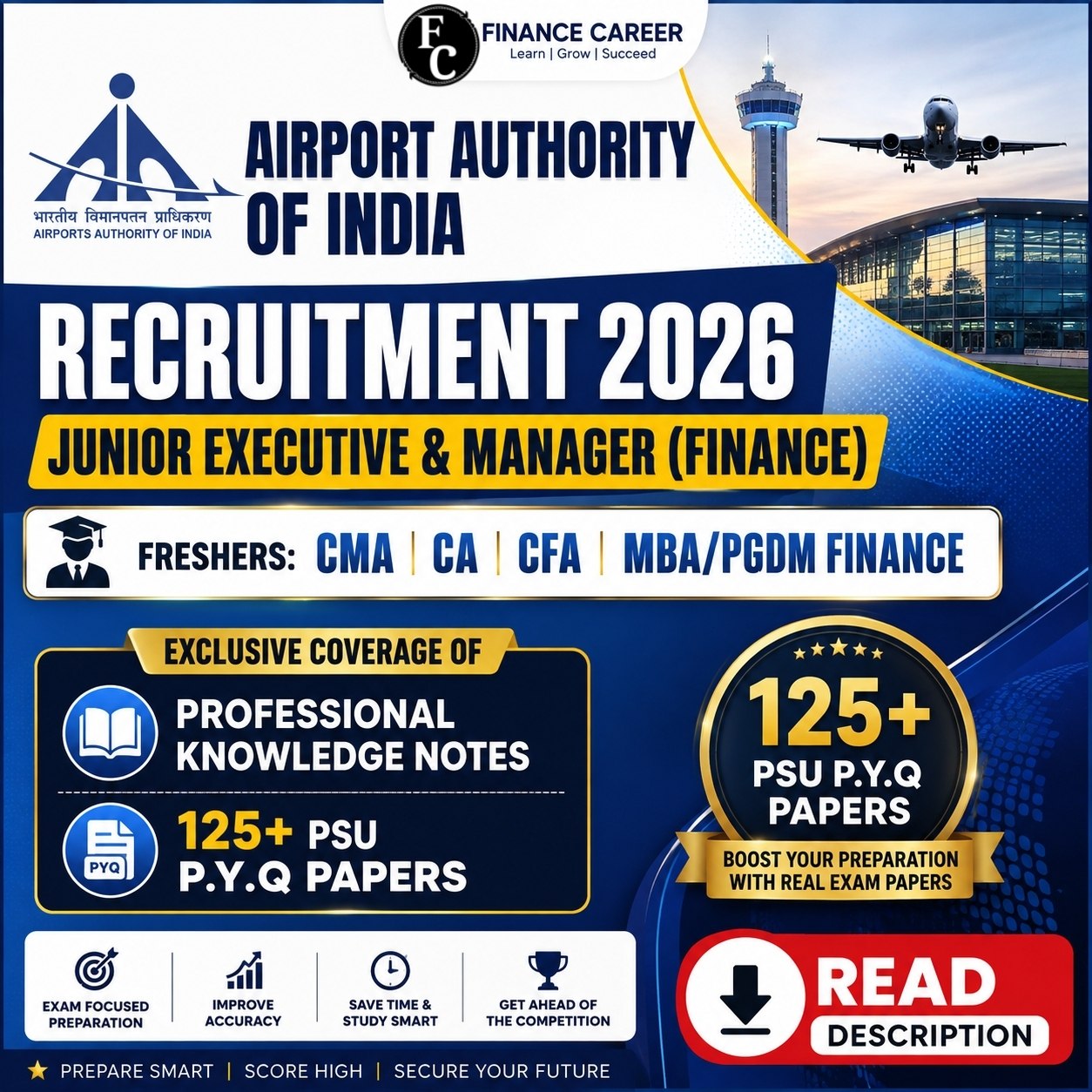 AAI Junior Executive & Manager Finance Professional Notes & Previous Year Question Papers (e-book) 2026