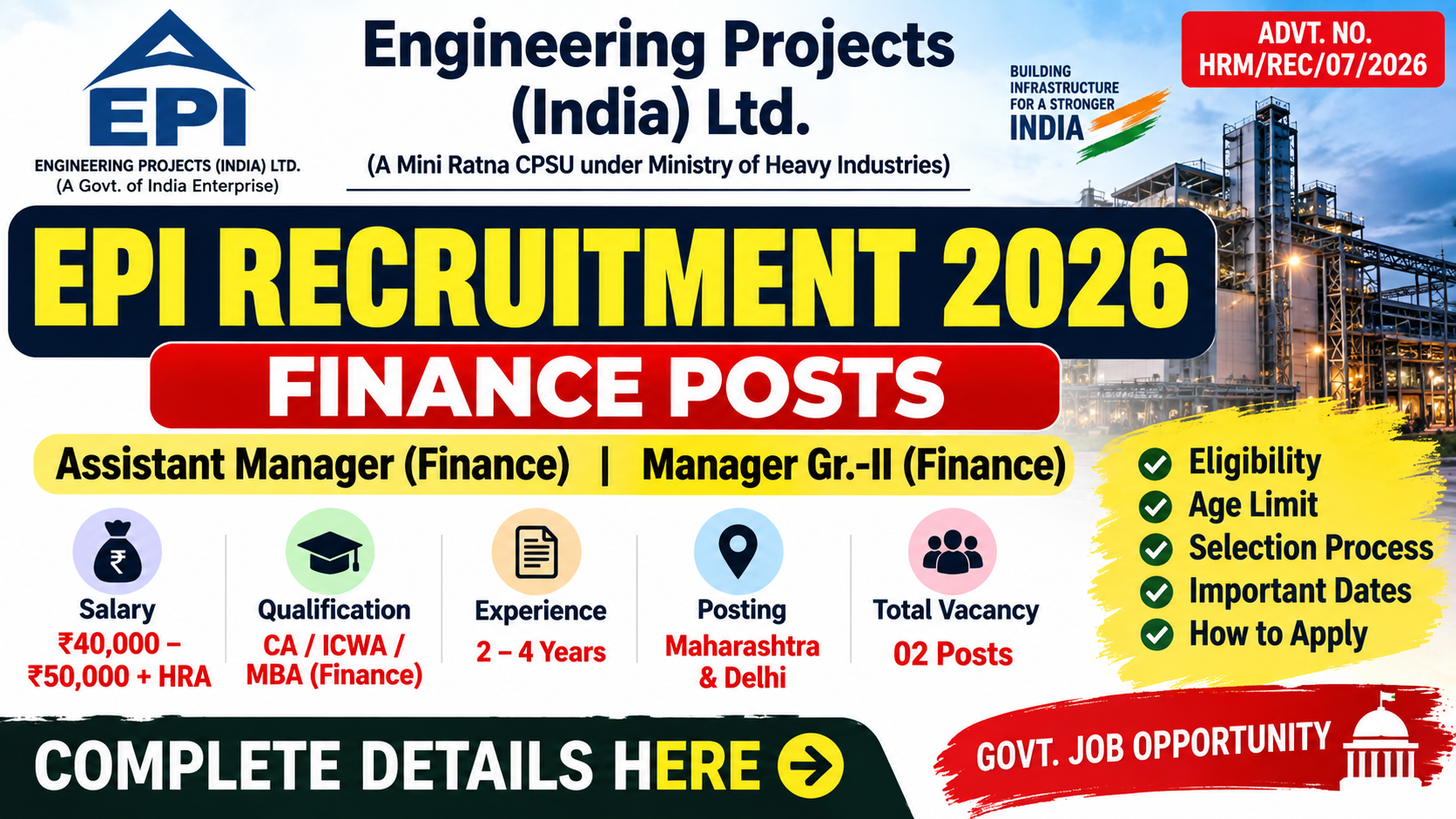 EPI Recruitment 2026: Finance Vacancy | Assistant Manager & Manager Finance | Salary, Eligibility, Apply Online