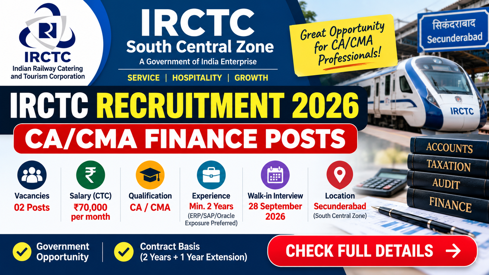 IRCTC Recruitment 2026: CA/CMA Finance Vacancy | ₹70,000 Salary | Walk-in Interview Meta Description