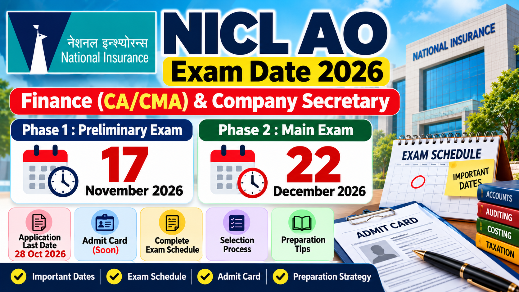 NICL AO Exam Date 2026: Phase 1, Phase 2 & Admit Card