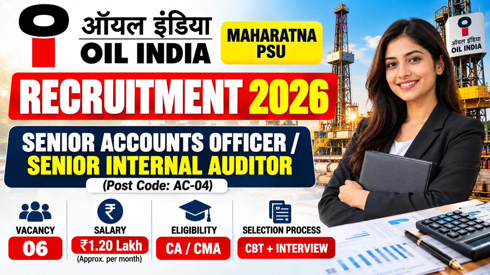 Oil India Recruitment 2026: Senior Accounts Officer / Senior Internal Auditor – Eligibility, Salary, Vacancy & Selection Process