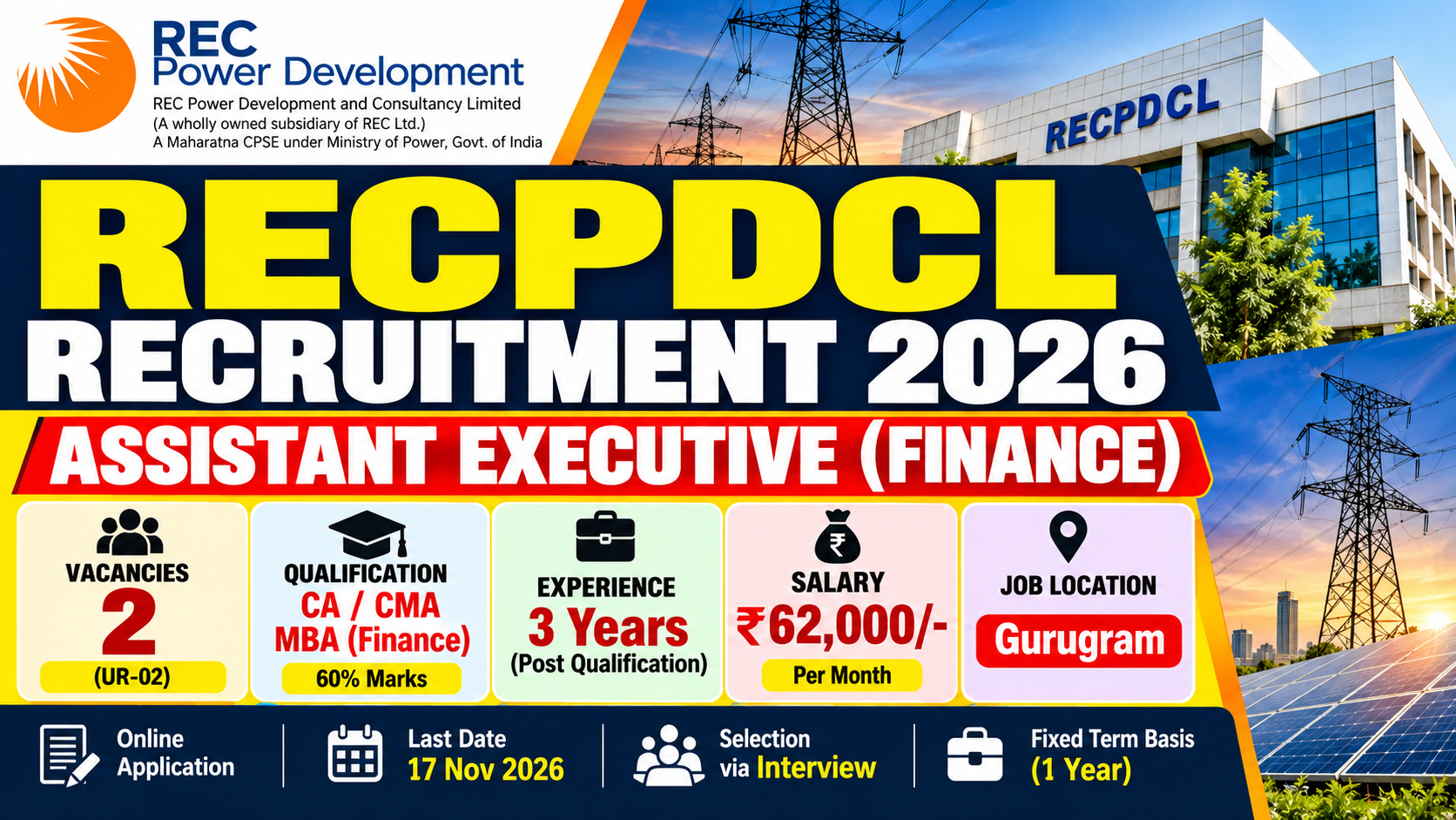 RECPDCL Recruitment 2026: Assistant Executive Finance, Salary ₹62,000