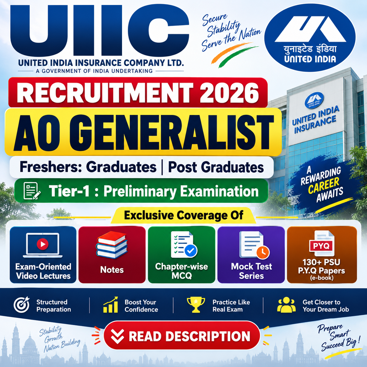 UIIC AO Generalist Video Lectures, Chapter Wise MCQ, Notes, Mock Test & PSU Previous Year Question Paper (e-book) 2026