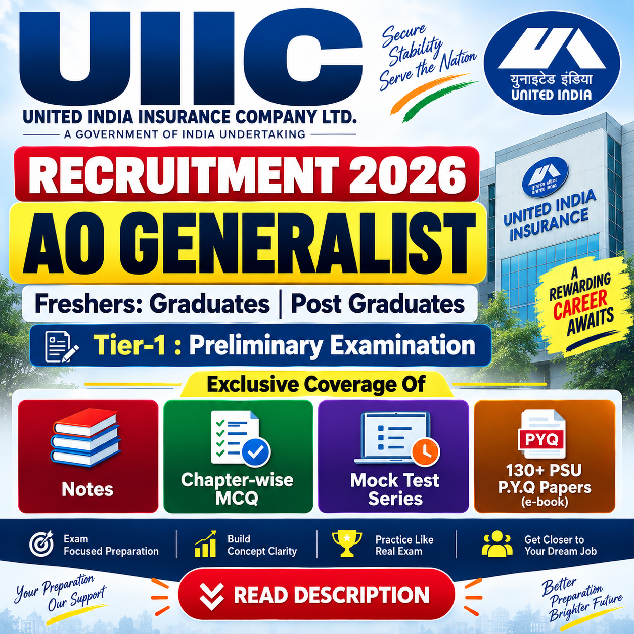 UIIC AO Generalist Chapter Wise MCQ, Notes, Mock Test & PSU Previous Year Question Paper (e-book) 2026