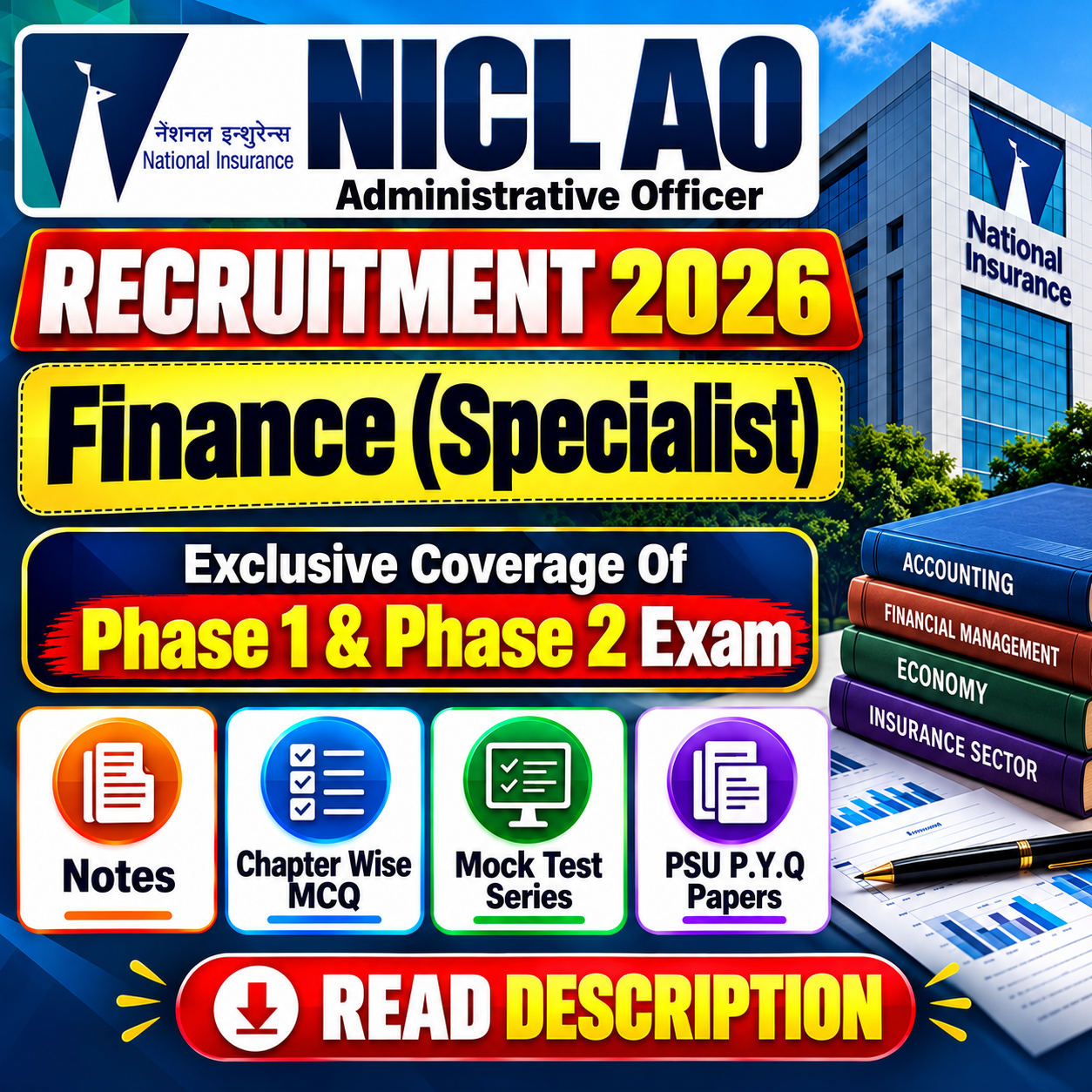 NICL AO Finance Specialist Chapter Wise MCQ, Notes, Mock Test & PSU Previous Year Question Paper (e-book) 2026