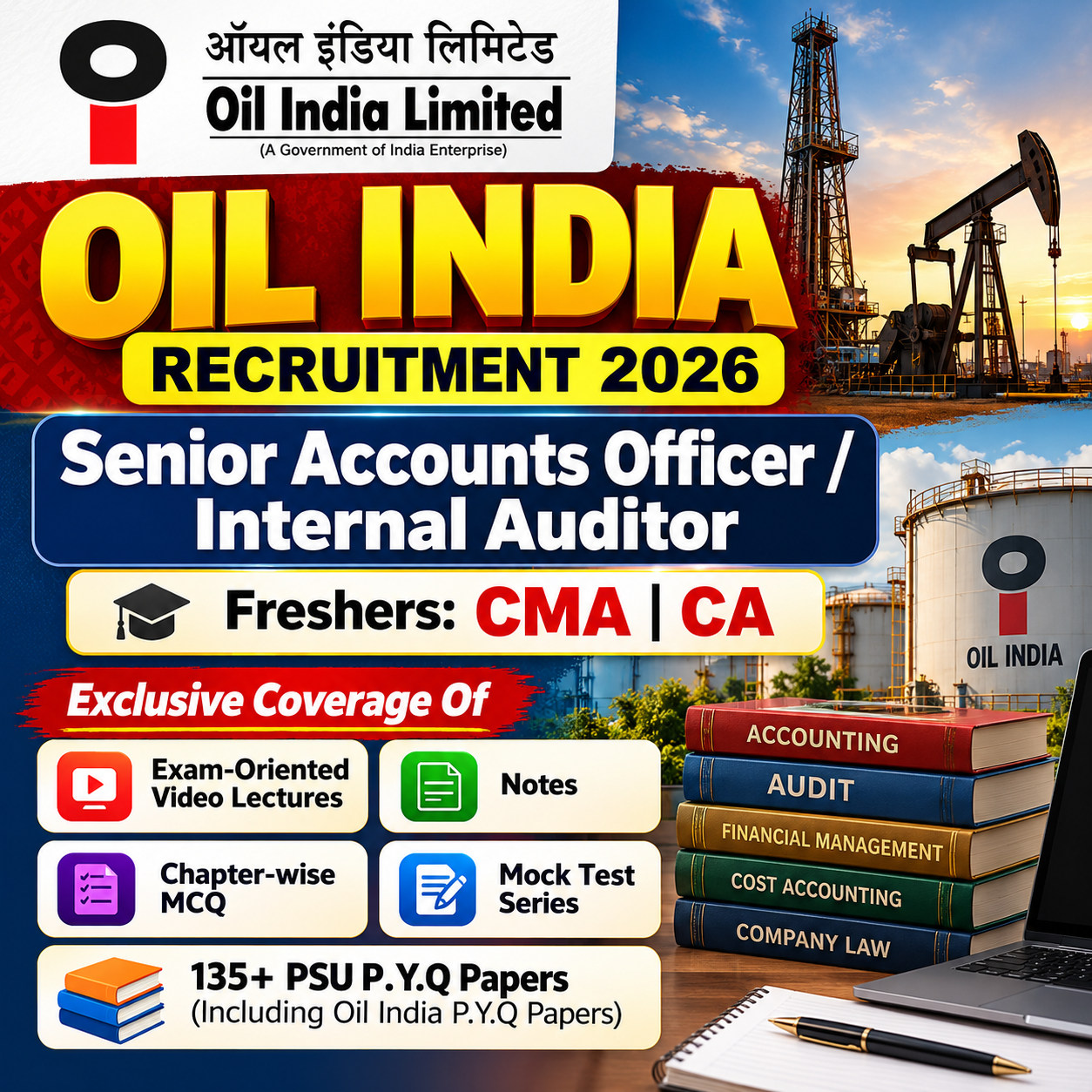 Oil India Senior Accounts Officer & Internal Auditor Video Lectures Chapter Wise MCQ, Notes, Mock Test & Previous Year Question Paper (e-book) 2026