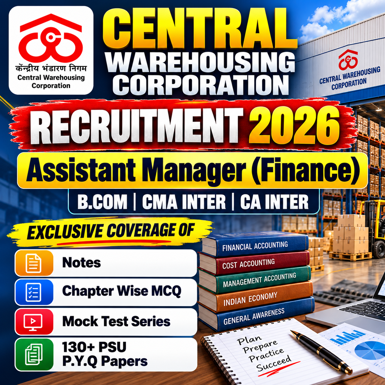 CWC Assistant Manager Finance Chapter Wise MCQ, Notes, Mock Test & Previous Year Question Paper (e-book) 2026