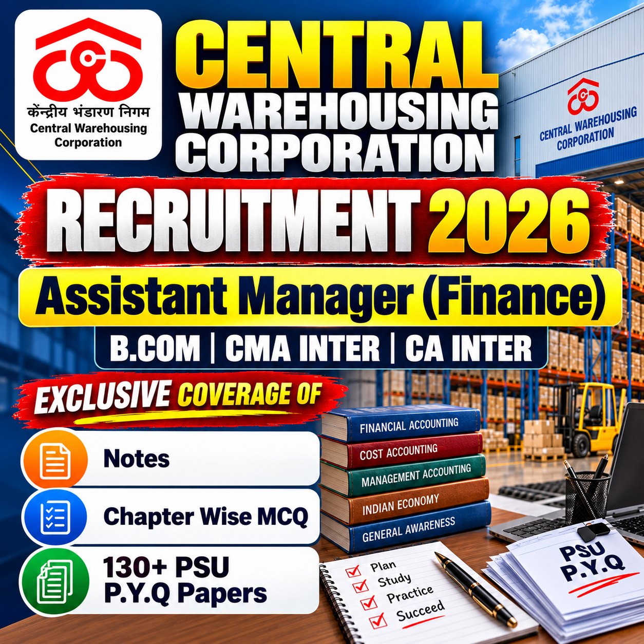 CWC Assistant Manager Finance Chapter Wise MCQ, Notes & Previous Year Question Paper (e-book) 2026