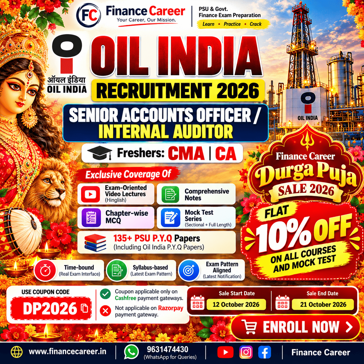 FINANCE CAREER DURGA PUJA SALE 2026 Flat 10% OFF on All Courses & Mock Test Series